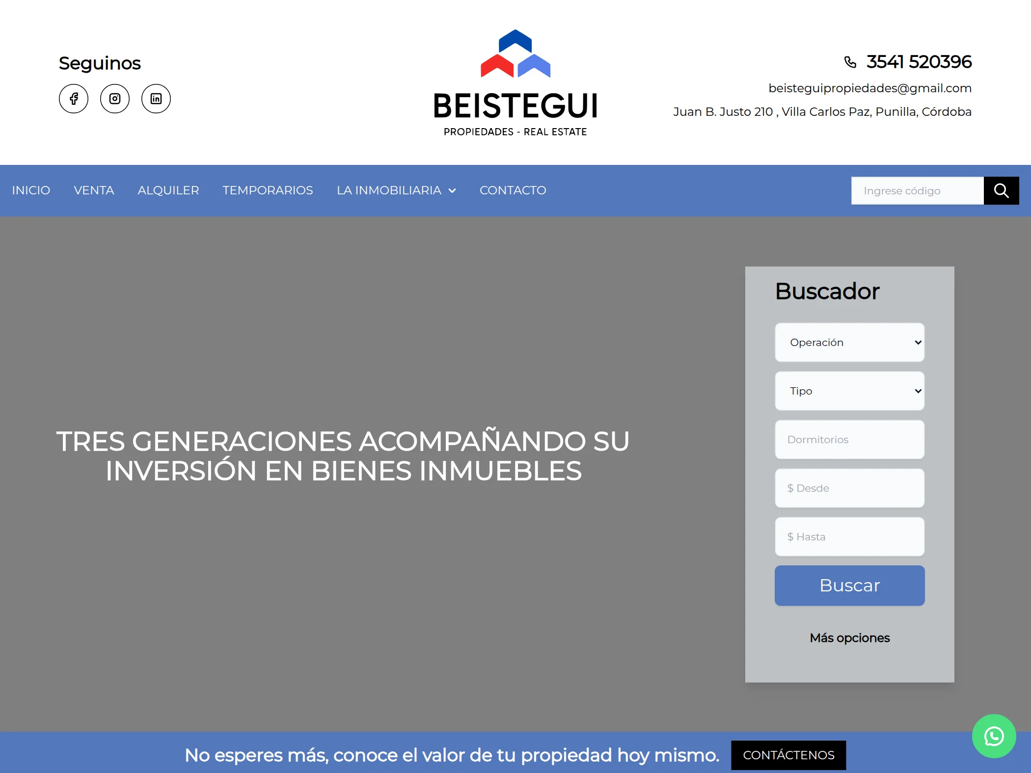 Sitio web de Beistegui Propiedades