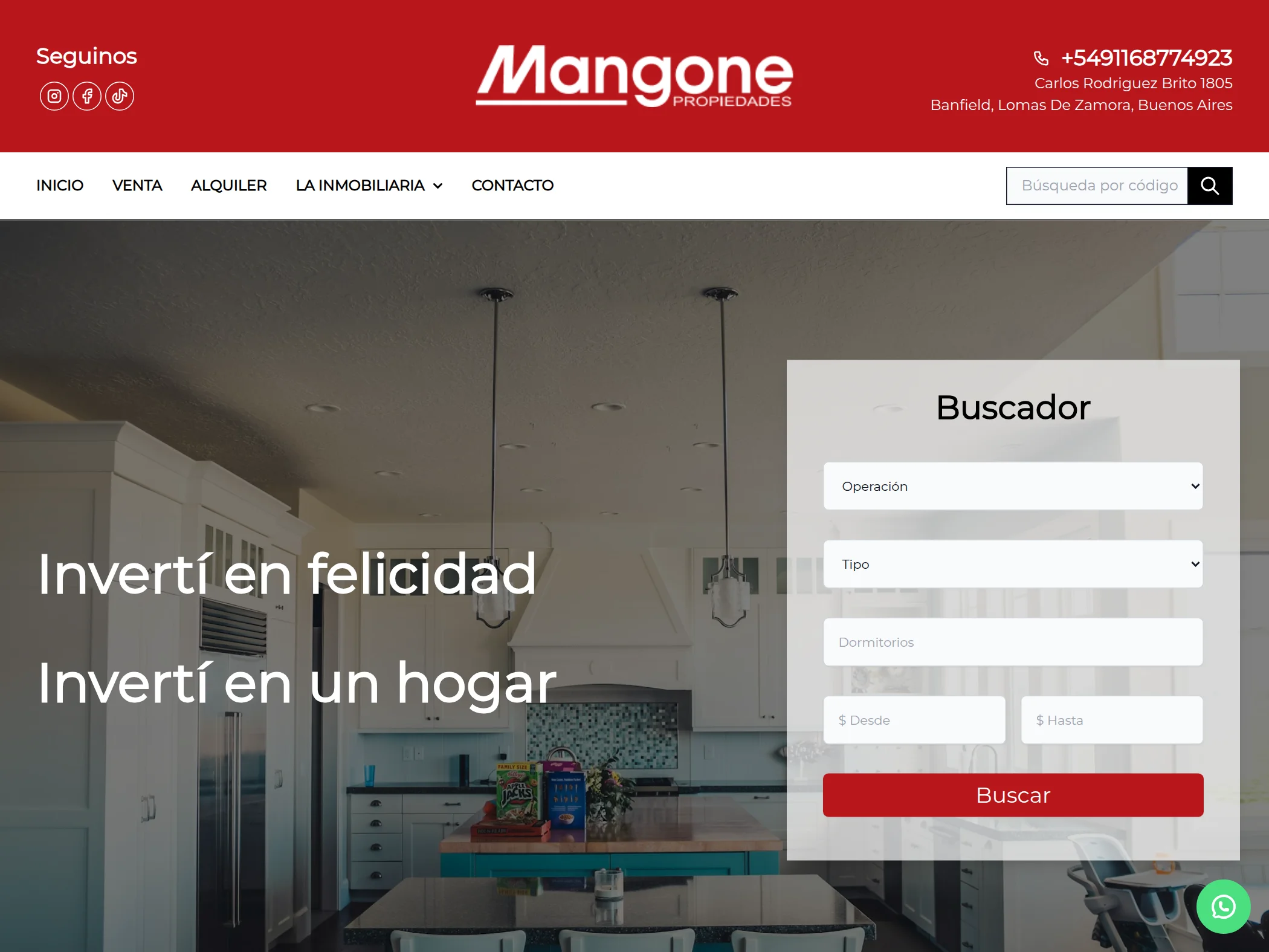 Sitio web de Mangone Propiedades